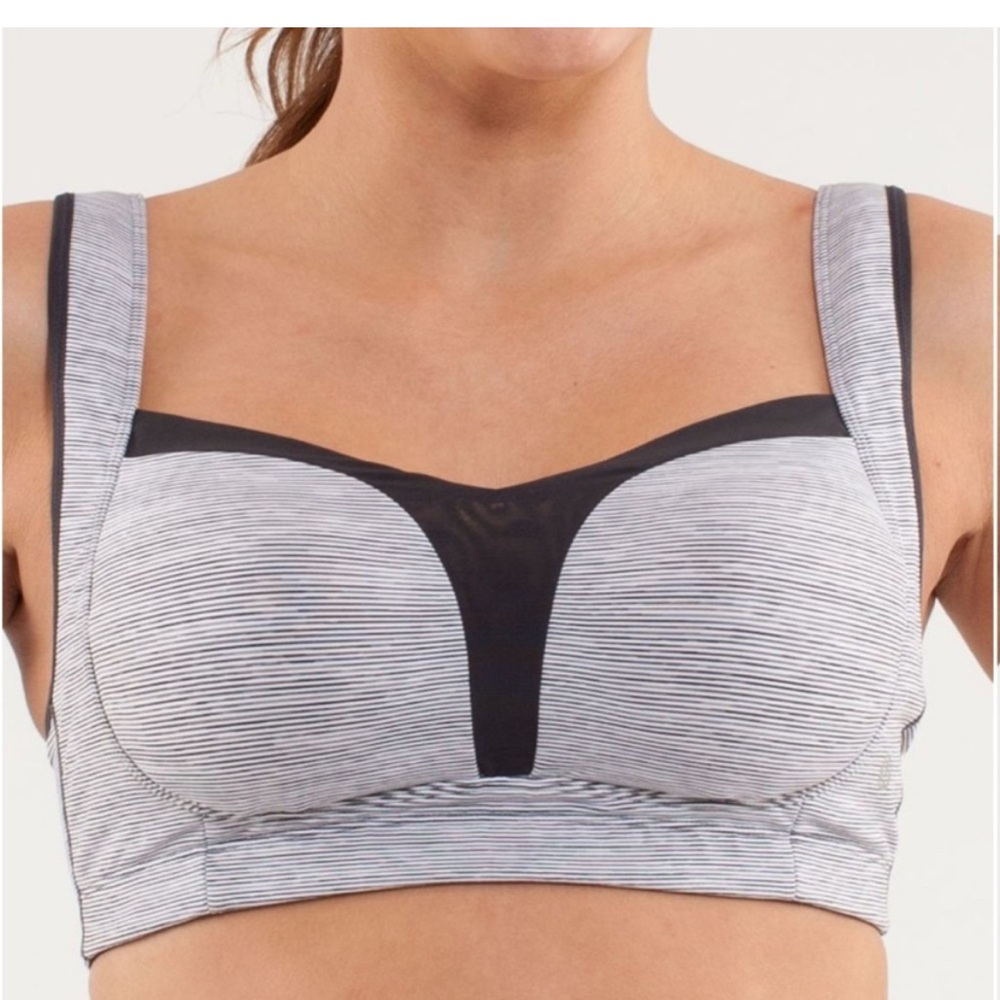 Seamless Striped Wireless Sports Bra - Gray/Black